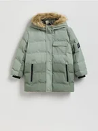 Kurtki i płaszcze dla chłopców - Reserved - Pikowana kurtka z kapturem - jasny zielony - miniaturka - grafika 1