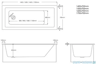 Schedpol Schedline Milos Set wanna prostokątna z nośnikiem styropianowym 160x70 cm 3WSP.MS1P-16070 - Wanny - miniaturka - grafika 2