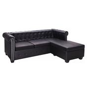 Narożniki - Sofa z leżanką w stylu Chesterfield ELIOR Charlotte 4Q, czarna, 73x140x200 cm - miniaturka - grafika 1