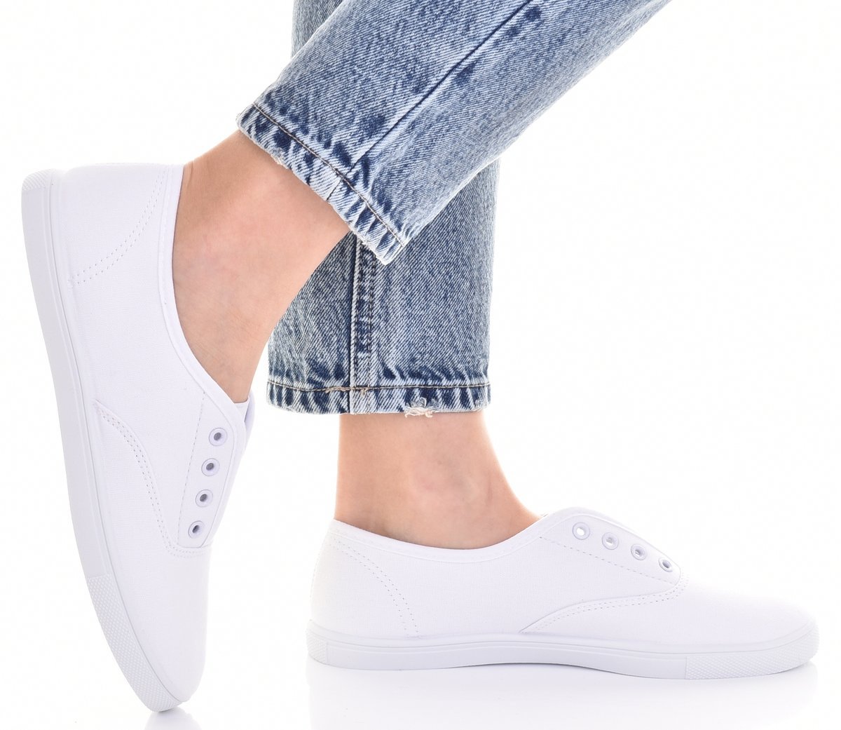 KLASYCZNE TENISÓWKI DAMSKIE Z TKANINY TRAMPKI BUTY SPORTOWE SLIP ON CZARNE