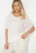 Bluzki damskie - Biała Ażurowa Bluzka z Bawełny Volleira - miniaturka - grafika 1