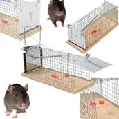 Zwalczanie i odstraszanie szkodników - 2 × humanitarna żywołapka na myszy i szczury 29 × 12 × 12 cm – drewniana pułapka - miniaturka - grafika 1