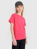 Koszulki dla dziewczynek - 4F T-shirt oversize gładki dziewczęcy - różowy 122 (6-7 lat) - miniaturka - grafika 1