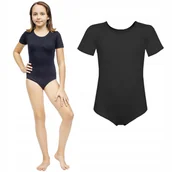 Pozostały sprzęt i akcesoria do ćwiczeń - Body do gimnastyki artystycznej, tańca, baletu, ćwiczeń dla dzieci krótkie CZARNE 140 - miniaturka - grafika 1