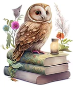 Pasmanteria - Naprasowanka Sowa ksiąki kwiaty ptak 6 - miniaturka - grafika 1