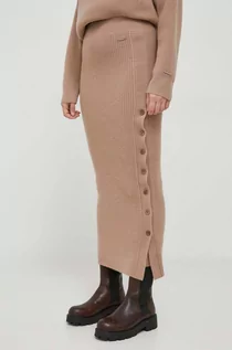 Spódnice - Calvin Klein spódnica wełniana kolor beżowy maxi ołówkowa - grafika 1