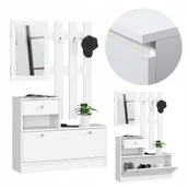 Szafki na buty - Zestaw Szafka Na Buty Wieszak Lustro Biała 90cm - miniaturka - grafika 1