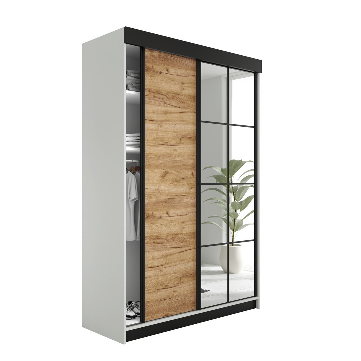 SZAFA PRZESUWNA FARO - 167x205x59cm - Biały i Dąb Craft Złoty