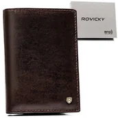 Portfele - Duży brązowy portfel męski z wysuwanym etui na karty dokumenty ROVICKY skóra naturalna rozbudowany pionowy bez zapięcia elegancki na prezent RFID - miniaturka - grafika 1