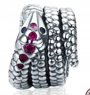 Zawieszka Bead Srebrna 925 wisiorek wzór węża z czerwonymi cyrkoniami 2.57g