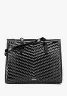 Torebki damskie - Damska shopperka z imitacji skóry z dżetami czarno - grafitowa - miniaturka - grafika 1