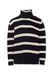caspio Damski sweter w paski z metalowymi guzikami na ramieniu akryl czarny beżowy rozmiar XS/S, czarny, beżowy, XS - Swetry damskie - miniaturka - grafika 1