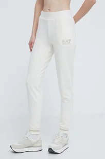 EA7 Emporio Armani spodnie dresowe kolor beżowy gładkie - Spodnie damskie - miniaturka - grafika 1