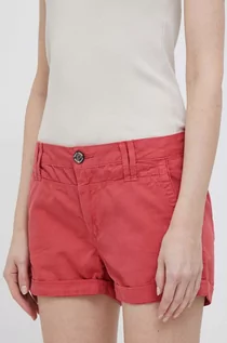 Spodenki damskie - Pepe Jeans szorty bawełniane Balboa kolor czerwony gładkie medium waist - grafika 1