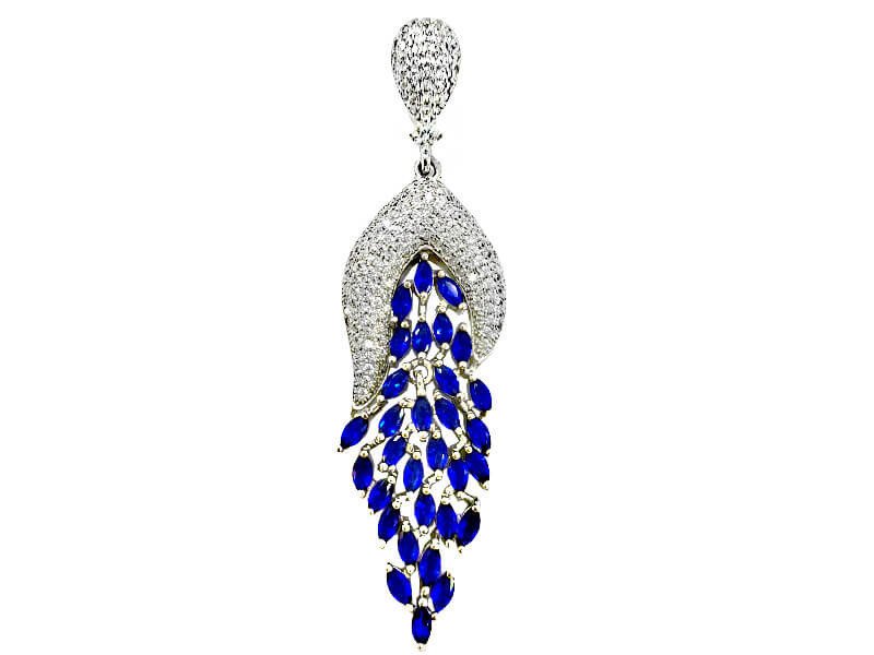 Elegancka srebrna zawieszka 925 ozdobiona szafirowymi cyrkoniami