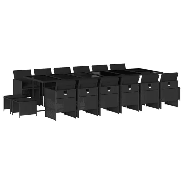 Zestaw mebli ogrodowych czarny rattan PE 330 x 106 x 73 cm, 12 krzeseł, 4