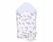 Rożki i beciki - Rożek dla niemowląt z wiązaniem 2w1 usztywniany i miękki - chmurki szare/ni - miniaturka - grafika 1