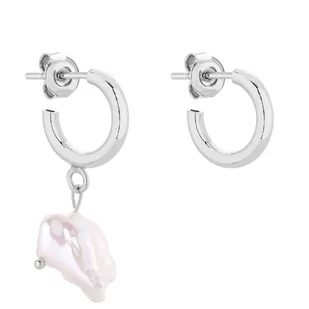 Srebrne asymetryczne półkola S z naturalną perłą - Kolczyki - miniaturka - grafika 1