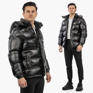 Kurtki męskie - Kurtka Męska Zimowa Pikowana Puchowa Z Odpinanym Kapturem Czarna L Czarny - miniaturka - grafika 1