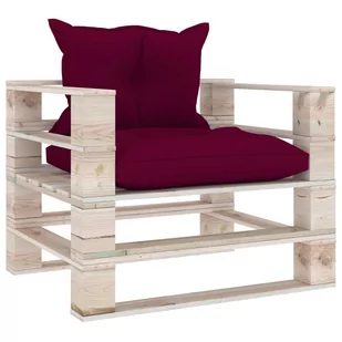 vidaXL Sofa ogrodowa z palet, czerwone poduszki, drewno sosnowe - Sofy ogrodowe - miniaturka - grafika 1