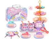 Zabawy w naśladowanie dorosłych - Zestaw kawowy w kuferku, Czajnik, Filiżanki, Słodycze + Akcesoria 48 el. - miniaturka - grafika 1