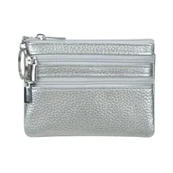 Nerki - Damska saszetka na monety, z prawdziwej skóry, miniaturowy portfel z brelokiem na drobne, Srebrny, One Size, Portmonetka - miniaturka - grafika 1