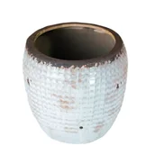 Donice - Piasek pustyni 2B, ceramiczna pękata osłonka w delikatną kratkę (średnia) - miniaturka - grafika 1