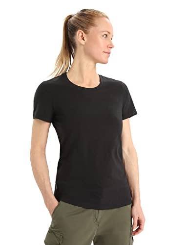 Icebreaker - damska koszulka z krótkim rękawem Natural Blend Central Classic - do codziennego użytku, na siłownię i trening - Black, XS
