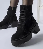 Botki damskie - Czarne ocieplane trapery na słupku Karino-40 - miniaturka - grafika 1