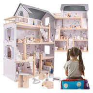Domki dla lalek - DOMEK DLA LALEK DREWNIANY DUŻY AKCESORIA MEBLE MEBELKI WILLA 4 POZIOMY - miniaturka - grafika 1