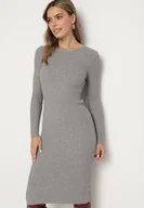 Sukienki - Szara Sukienka Sweterkowa Dopasowana w Prążki z Wełną i Kaszmirem Daiantha - miniaturka - grafika 1
