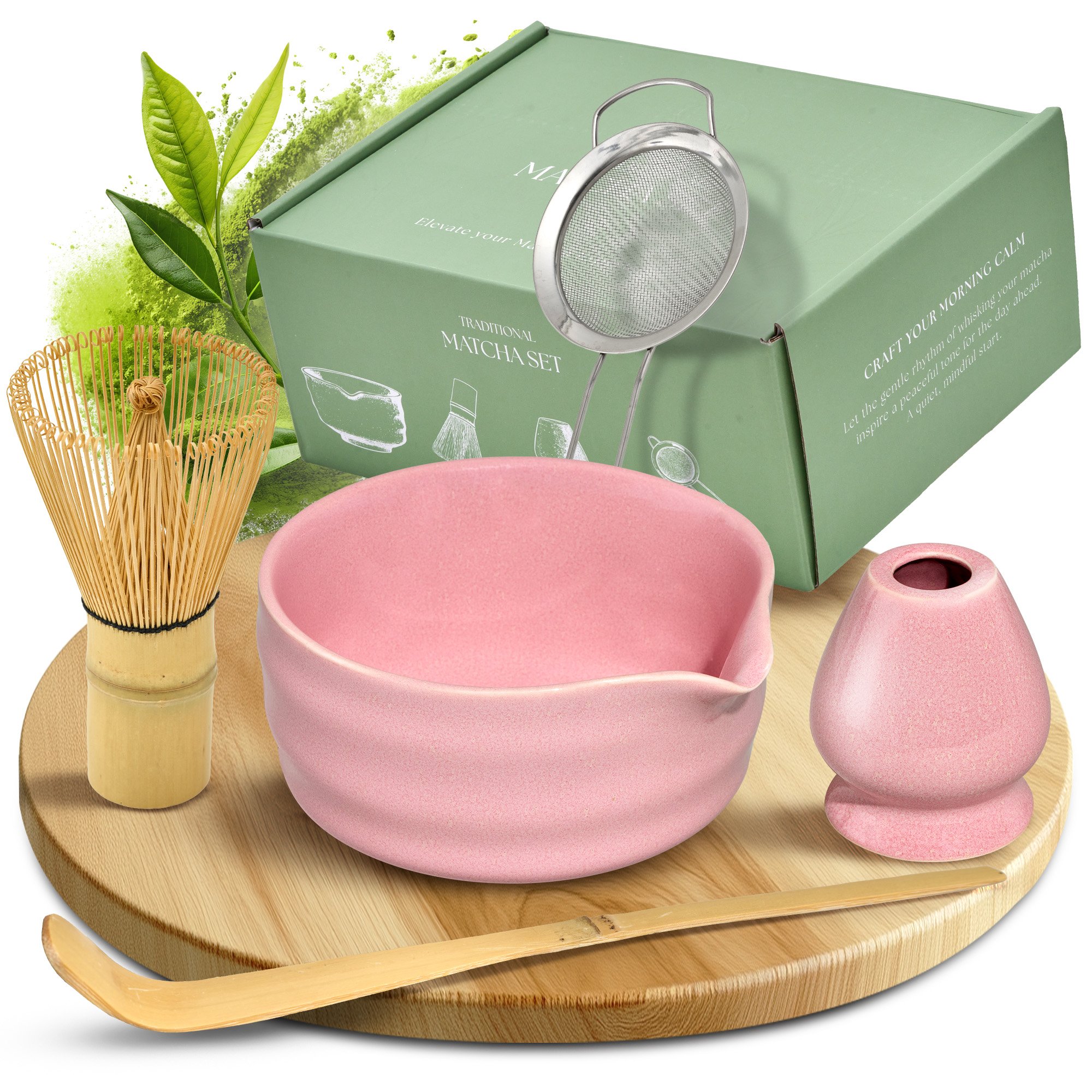 Comforder Zestaw do Matchy – Miska i Miotełka, Zestaw Startowy Różowy