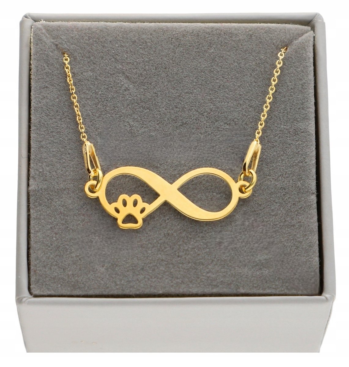Złoty naszyjnik nieskończoność łapka łapa psa kota PUDEŁKO SREBRO 925