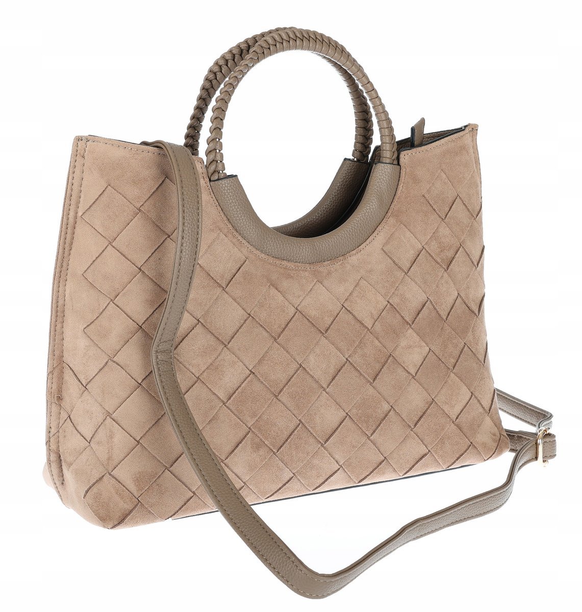 Torebka zamszowa damska kuferek Listonoszka elegancka mała 4192 Beżowa