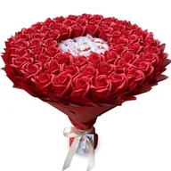 Zestawy upominkowe - Prezent na 60 Urodziny, Imeniny, Ślub, Rocznicę Ślubu. Słodki bukiet Raffaello i róże. - miniaturka - grafika 1