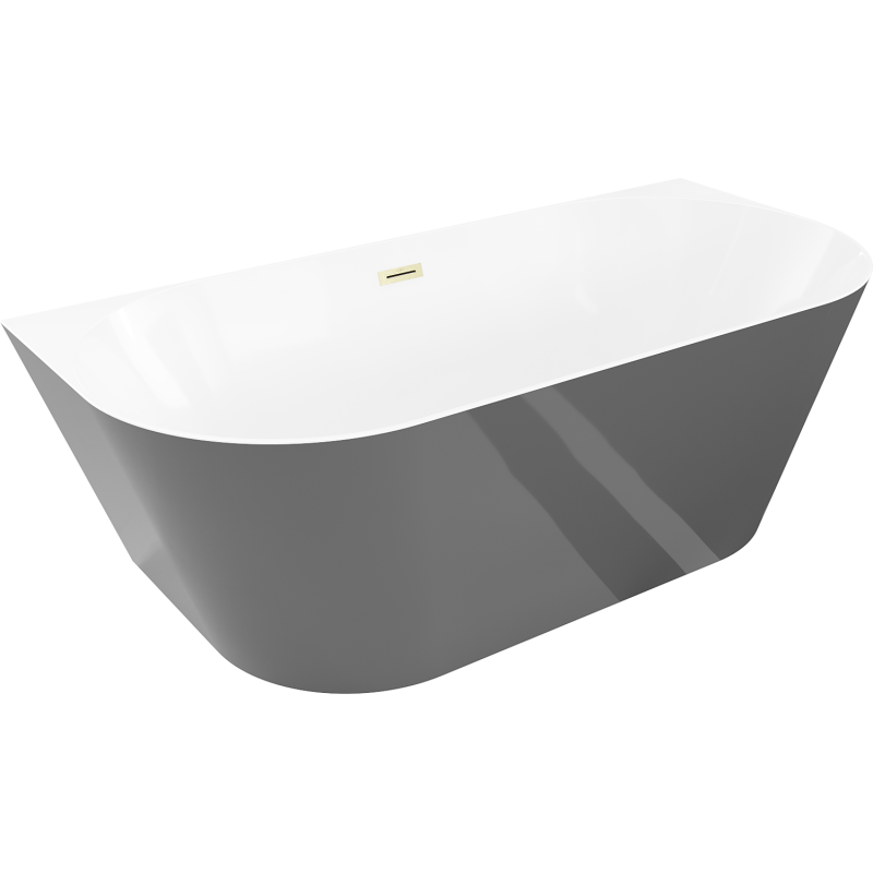 Mexen Oval Sim wanna wolnostojąca przyścienna 170 x 80 cm, biała/szara, przelew złoty szczotkowany - 52661708062-55