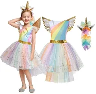 Stroje karnawałowe - Strój Przebranie Kostium Tęczowy Jednorożec 122/128,Hopki - miniaturka - grafika 1