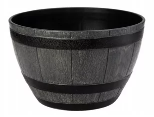Donica Imitacja Drewna Okrągła 40 Cm Barrel Szara - Donice - miniaturka - grafika 1