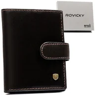 Etui na dokumenty i karty - ROVICKY Męskie brązowe etui na karty pionowe na zatrzask skóra naturalna kieszeń na banknoty pudełko prezentowe ochrona RFID STOP - miniaturka - grafika 1
