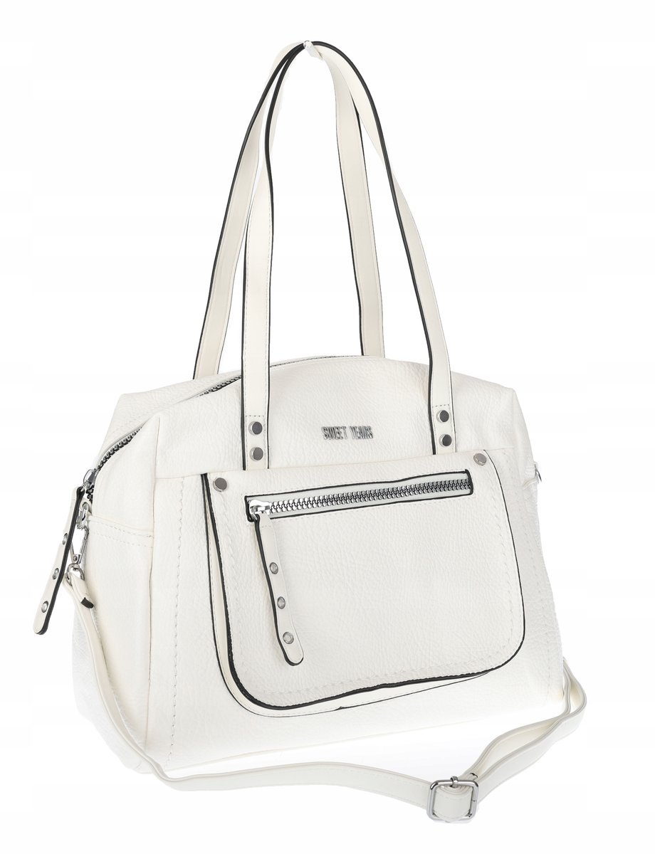 Elegancka torebka damska SWEET YEARS A4 pojemna eko skóra pasek 4104 Biała