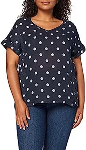 Bonateks, Top z czystym lnianym wzorem w kropki i dekoltem w serek, 100% len, rozmiar DE:40, rozmiar US:XL, topy, granatowy/biały - wyprodukowano we Włoszech, wielokolorowy, 40 - Koszulki i topy damskie - miniaturka - grafika 1