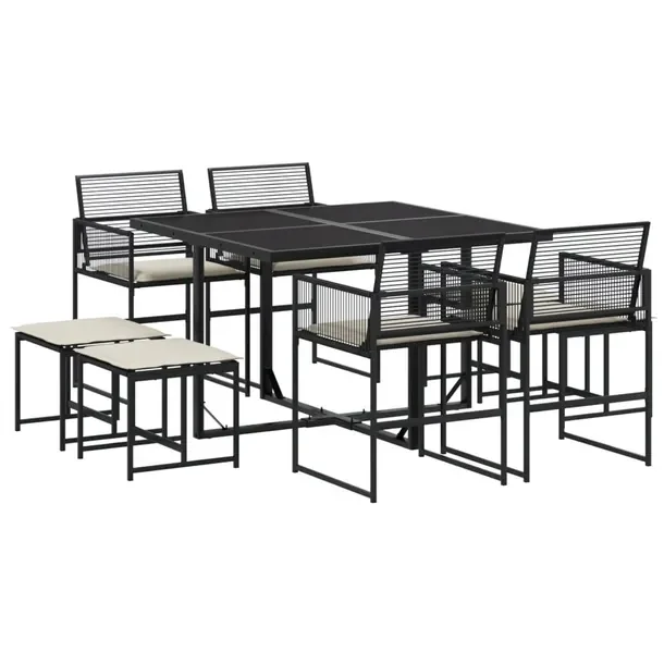 Zestaw mebli ogrodowych czarny rattan PE, stół 110x107x72 cm, 4 krzesła
