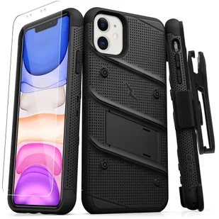 Zizo Bolt Cover Etui Pancerne do iPhone 11 ze Szkłem 9H na Ekran + Podstawka & Uchwyt do Paska (Black/Black) BOLT-IPH61-BKBK - Etui i futerały do telefonów - miniaturka - grafika 1