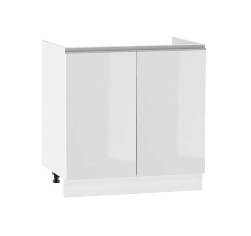 Szafka pod zlewozmywak ADAMA – szerokość 80 cm, biały połysk/biała, nóżki 15 cm