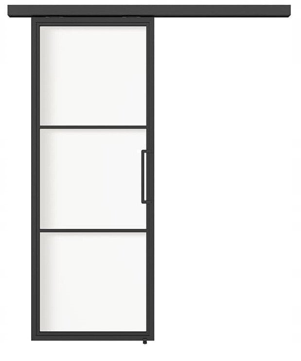 Drzwi przesuwne 90 Loft 3S szklane stalowe czarne z szybami