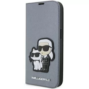 Karl Lagerfeld KLBKP14LSANKCPG iPhone 14 Pro 6.1" bookcase srebrny/silver Saffiano Karl & Choupette - Etui i futerały do telefonów - miniaturka - grafika 1