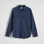 Koszule męskie - Reserved - Koszula regular fit z lnem - Granatowy - miniaturka - grafika 1