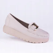 Mokasyny damskie - Mokasyny damskie GOODIN GD-FL787B skóra eko klamra platforma beżowe 38 - miniaturka - grafika 1