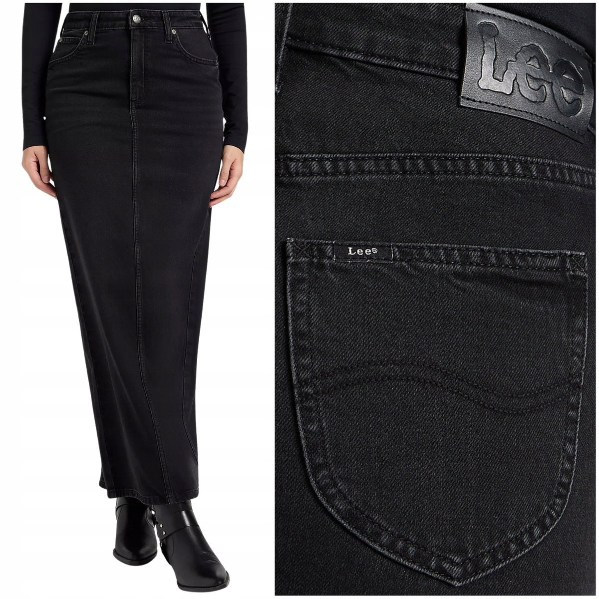 Lee Back Slit Maxi Skirt Dark długa jeansowa spódnica rozcięcie z tyłu W31
