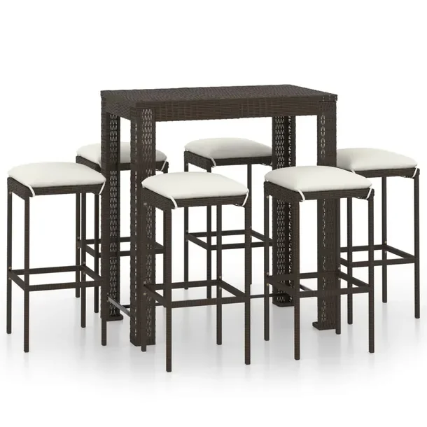 Zestaw mebli barowych ogrodowych 7-elementowy, brązowy, rattan PE, 100x60,